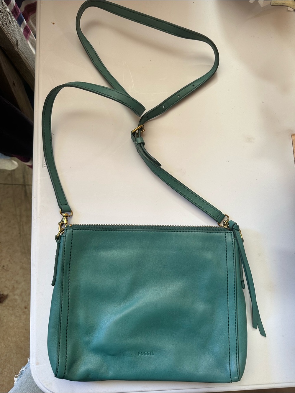 Fossil Teal Green Leather Crossbody Bag